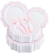COLOSUS 150pcs Disposable Plastic Plates and Silverware set, Mother's Day Light Pink Printed Dinn...