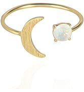 MUSTHAVE 18K Rose/White/Yellow Gold Plated Moon Opal Ring, White/Green/Pink Opal Ring, Adjustable...