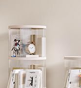 SYNCVIBE 4 Tier Rotating Bookshelf, Small Corner Bookshelf for Small Space, 360 Display Floor Sta...