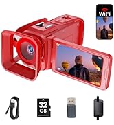 RAZPLYN 4K Video Camera Camcorder 64MP WiFi for YouTube Vlogging, 18X Digital Zoom 3" 270° Flip S...