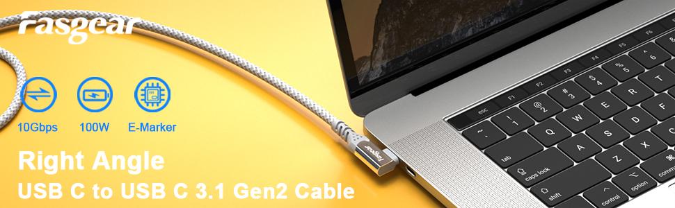 usb c to usb c 3.1 gen 2 100w right angle cable 3ft 6ft 10ft type c 90 degree 100 watts pd cable 