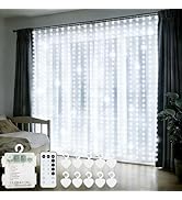 echosari Curtain Lights Battery Operated, 300 LED Fairy Curtain Lights 9.8 x 9.8Ft with Timer Hoo...