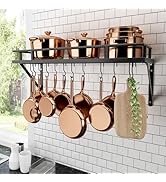 KES 30-Inch Kitchen Pan Pot Rack Wall Mounted Hanging Storage Organizer Wall Shelf with Hooks Mat...