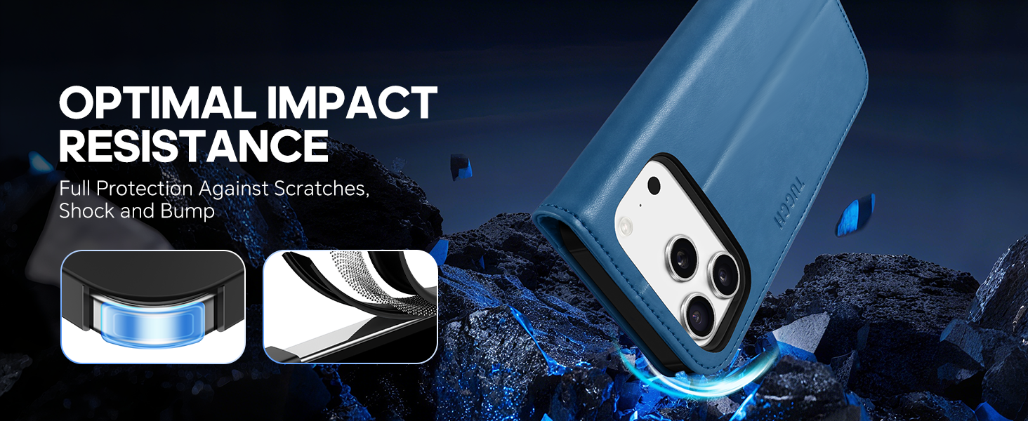 TUCCH Case Wallet for iPhone 17 Pro, TPU Shockproof Shell Stand PU Leather Stand Protective Cover