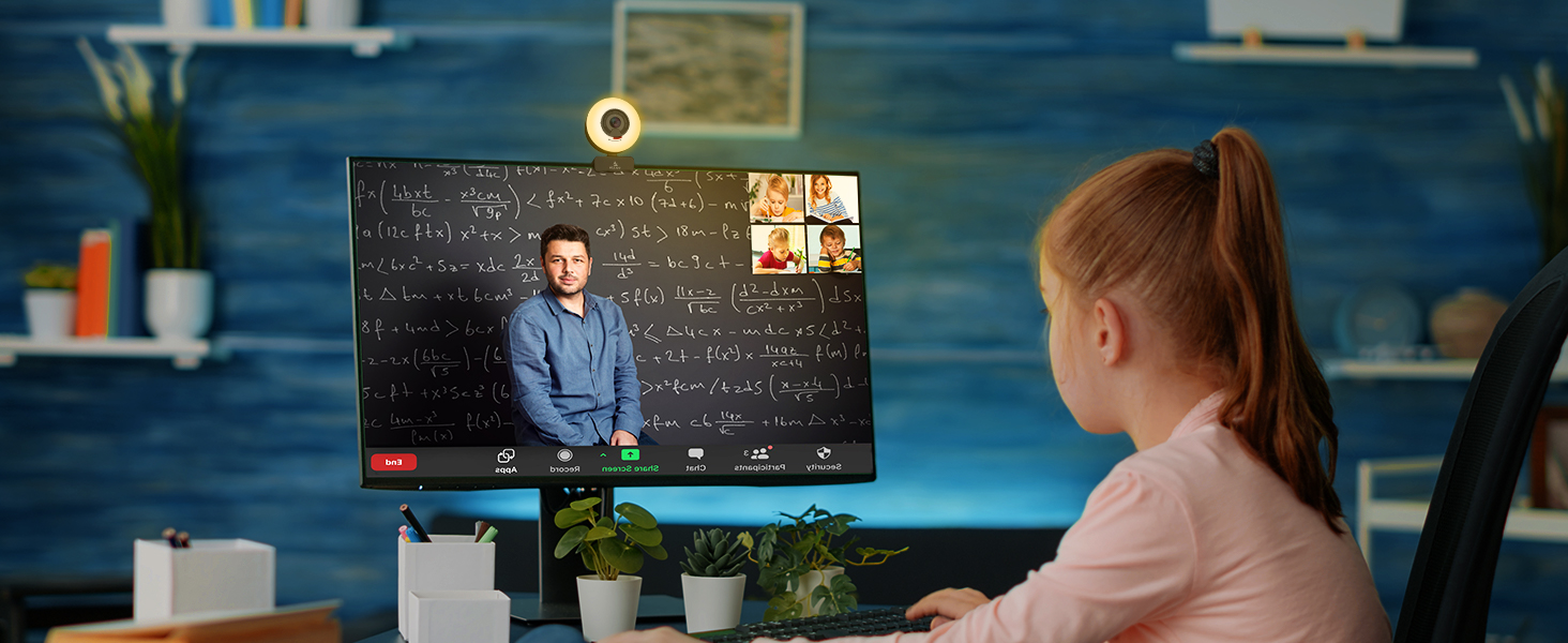 A woman is using the N960E camera for video conferencing