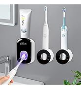 Toothpaste Dispenser Wall Mounted and 2 Pack Toothbrush Holder for Bathroom, Black Automatic Toot...