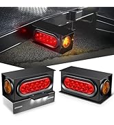Nilight 2PCS Steel Trailer Light Boxes Housing Kit w/ 3LED License Plate Light 6Inch Oval Red Tra...