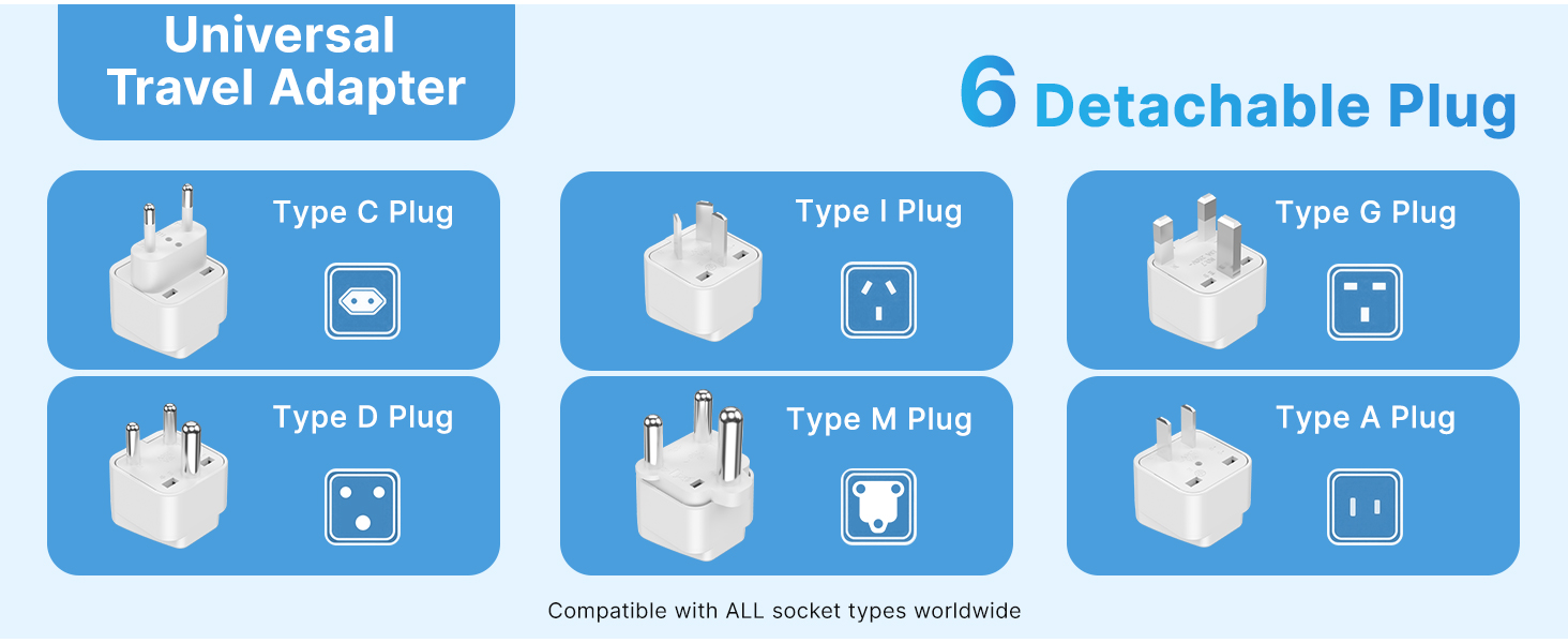 6 detachable plugs
