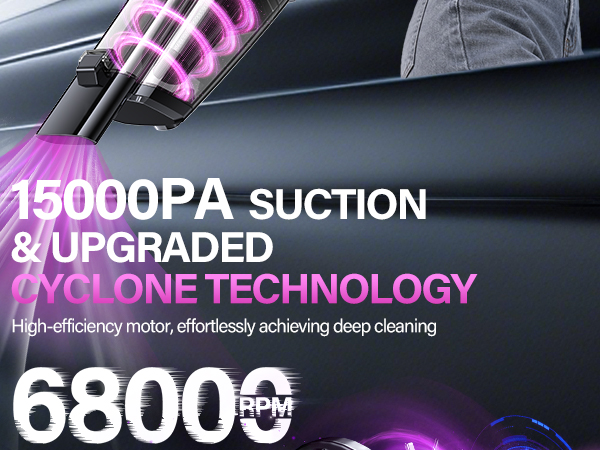 15000PA SUCTION &amp;amp; UPGRADED CYCLONE TECHNOLOGY
