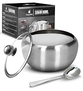 Sugar Bowl with Glass Lid and Spoon | 12oz Sugar Container for Coffee Bar | Stainless Steel Holde...