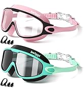 LEEIGGT Swim Goggles for Kids, Anti Fog UV Protection Leakproof Wide View Swimming Goggles Youth ...