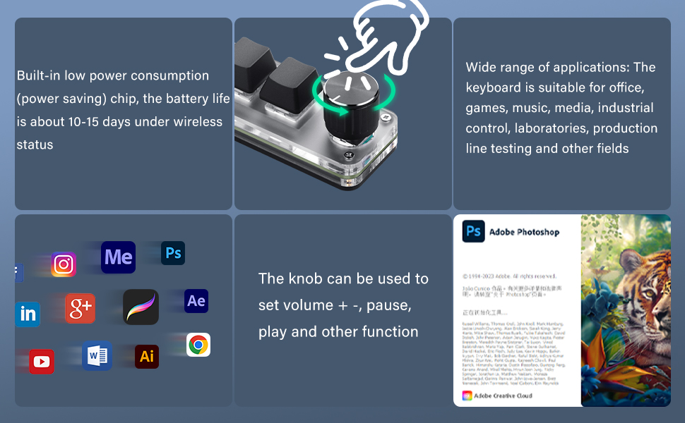 Technical interface screenshot showing various social media and software application icons, including Adobe, Instagram, and LinkedIn, with dark blue background and status indicators.