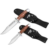 MOSSY OAK 2-piece Bowie Knife, Fixed Blade Hunting Knife with Leather Handle, Sheath Included