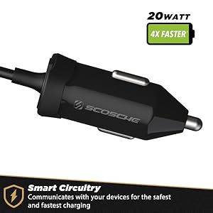 3.0 Fast Car Charger with Attached 3-Foot Adjustable Coiled Cable