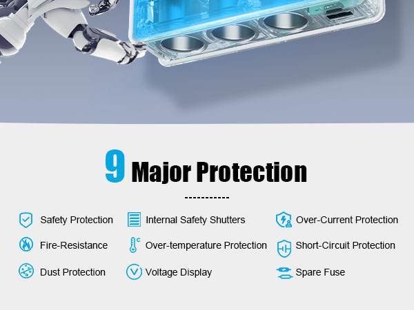 cigarette lighter adapter triple socket with plug