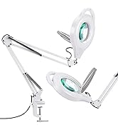 TOMSOO LED Dimmable Magnifying Lamp with Clamp - 2,200 Lumens Bright Lighted 5-Diopter Real Glass...