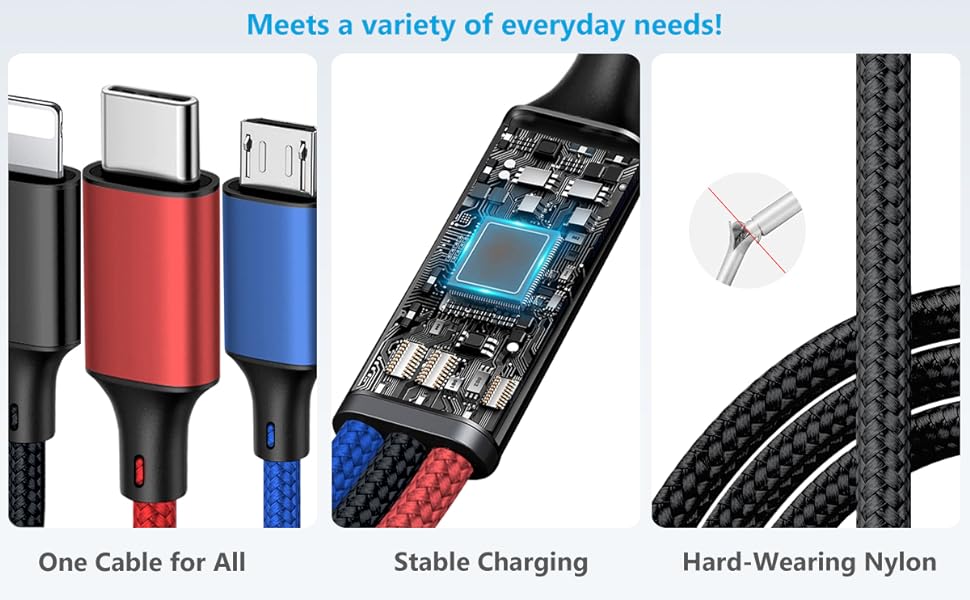 Multi USB Charger Cable Universal Multiple Charging Cord with USB C/Micro USB Connectors