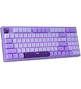 HUO JI Mechanical Gaming Keyboard USB Wired Compact with Number Pad, Purple Led Backlit, Blue Swi...
