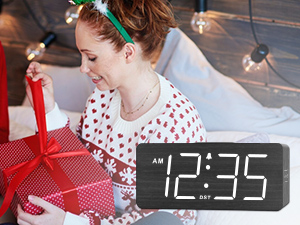 wooden digital clock with wireless charging