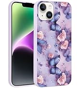 Vulfwela Cute Purple Butterfly Phone Case for iPhone 14 / iPhone 13 Case 6.1", Aesthetic Flower R...