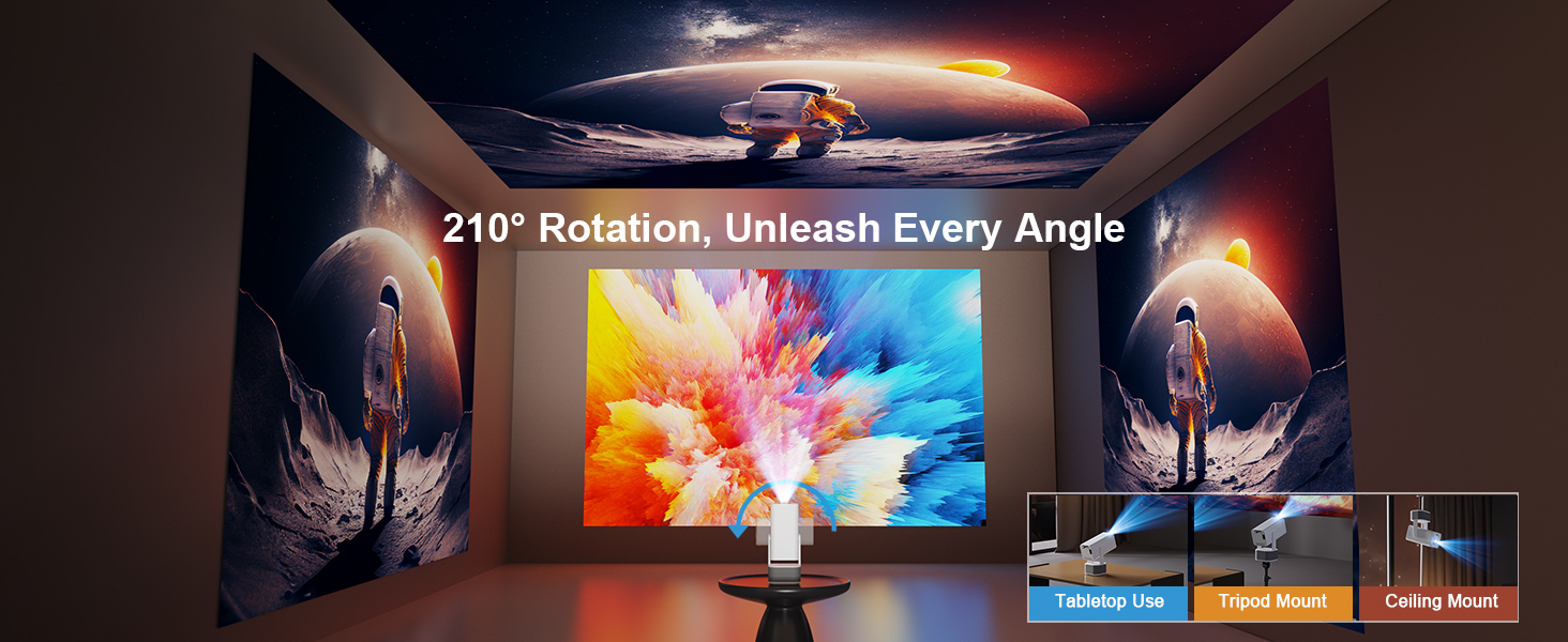 Rotation projector with stand for home room bedroom wall and ceiling