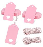 GAUENEEN 100 Pcs Pink Gift Tags Hollow Heart, 3.54 × 1.77 Inches Kraft Paper Tags with String for...