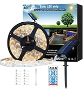 Meewata 40ft Solar Led Strip Lights Outdoor, 8 Mode with Remote Timer and Auto On/Off, Self-Adhes...