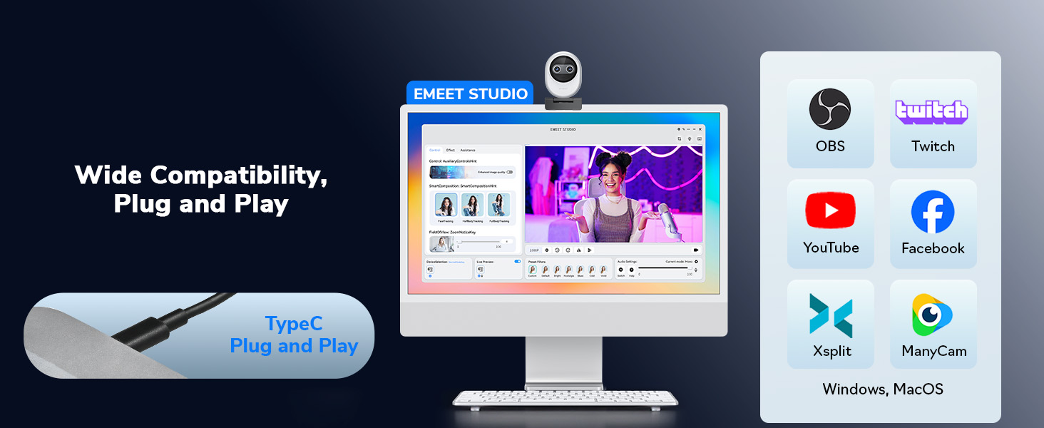 Broad Compatibility EMEET Piko webcam 4K