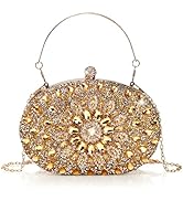 WRINGKIT Rhinestone Evening Clutch Purse, Gold Sparkling Glitter Wrist Clutch Bag with Detachable...