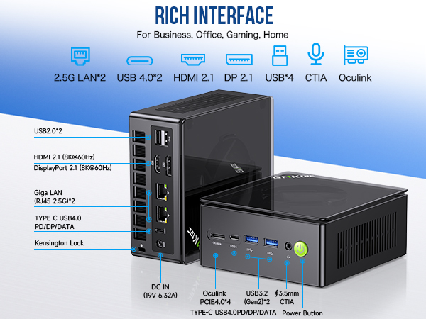 mini computers gaming pc interface intel i1226v 2.5g ethernet nic lan usb4 dual hdmi 2.1 dp oculink