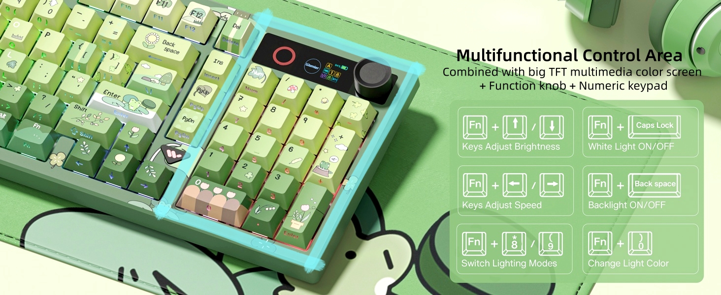 Frog Wireless Mechanical Creamy Keyboard,Gaming Keyboard with Number Pad,98% Keyboard