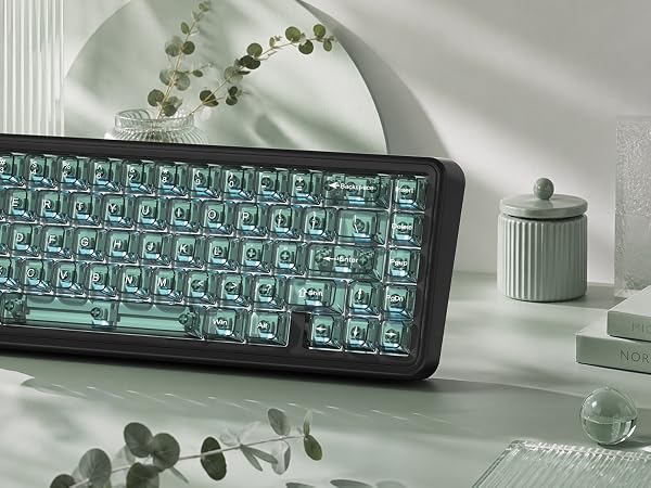 Green Clear keycaps,Transparent Keyboard keycaps,Jelly Key caps Set,Shine Through keycap