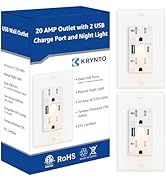 USB Outlet with Night Light, 20A Manual Control Nightlights Duplex Receptacle with Type A+C Ports...