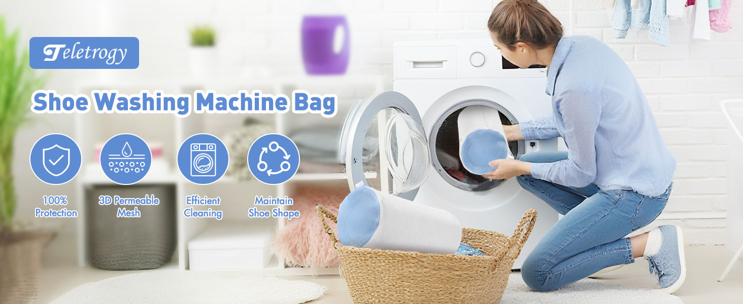 Shoe Washing Machine Bag w/Shoe Trees to Prevent Deformation