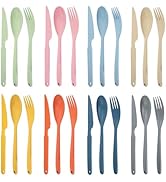 JINGIHE Knives Spoons and Forks Set, 24 Pieces Wheat Straw Cutlery Set, Large Reusable Utensil Se...