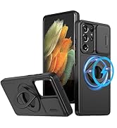 ANNGELAS for Samsung Galaxy S21 Ultra Mag-Safe Kickstand Case with Slide Camera Cover,Slim Shockp...