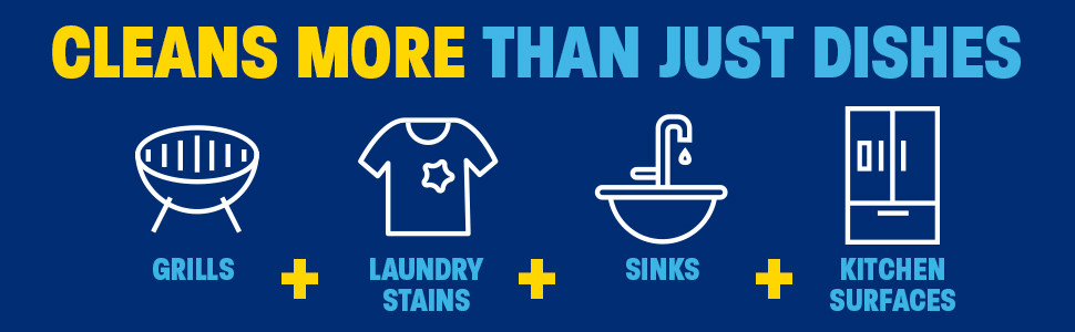 Cleans more than just dishes: Grills + Laundry Stains + Sink + Kitchen Surfaces