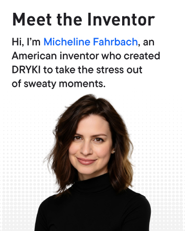 Founder of DRYKI holding a pocket sized sweat towel, reusable microfiber towel brand
