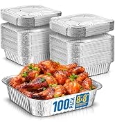 8x8 Disposable Aluminum Pans With Lids - 100 Pack Foil Pans For Cooking, Baking Cakes, Roasting &amp;...