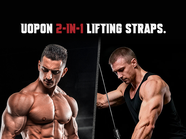 UOPON 2-in-1 Weight Lifting Straps banner highlighting the product&amp;#39;s versatility for training