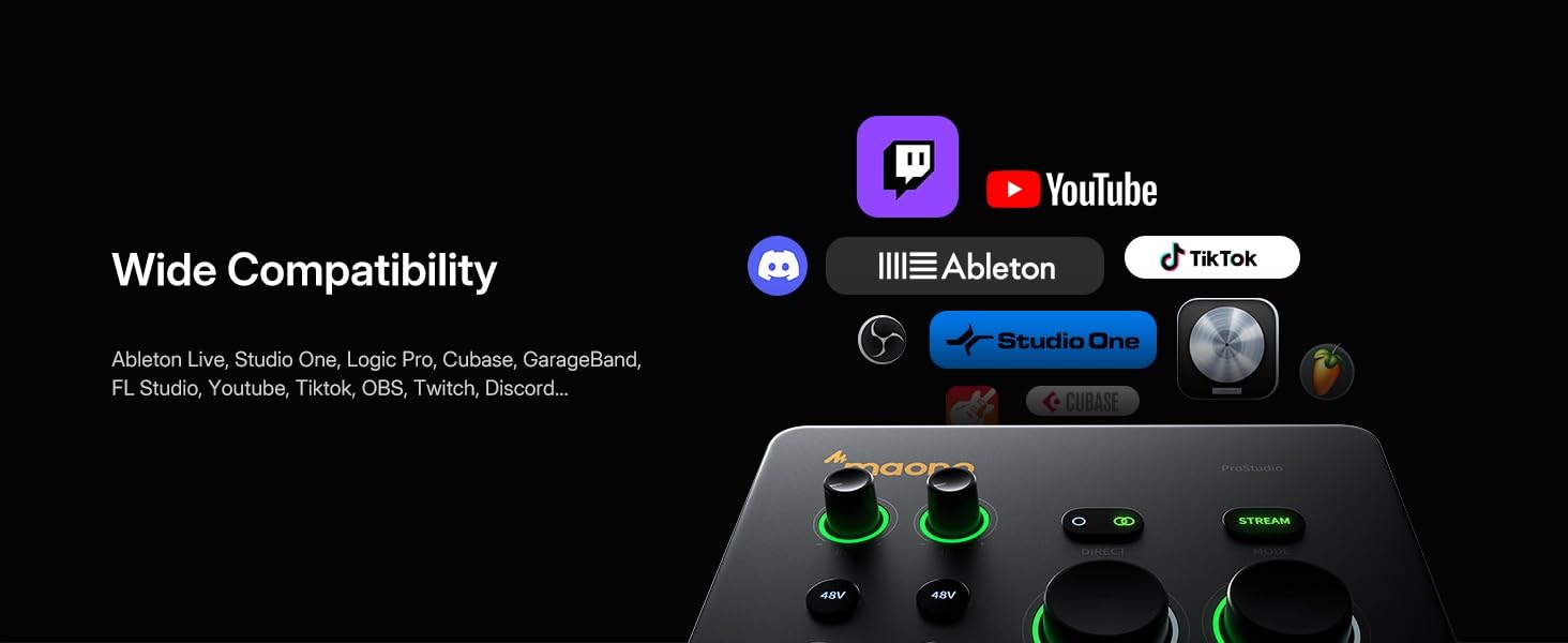 Maono P2 audio interface wide compatibility with DAW software and streaming platforms