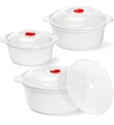 WRINGKIT 3 Pack Microwave Bowls with Lid, BPA-free Ramen Cooker Soup Containers with Steamer, Mix...