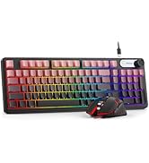 BlueFinger RGB Gaming Keyboard and Mouse Combo, 98 Key Wired USB-C Keyboard with Volume Knob, Qui...