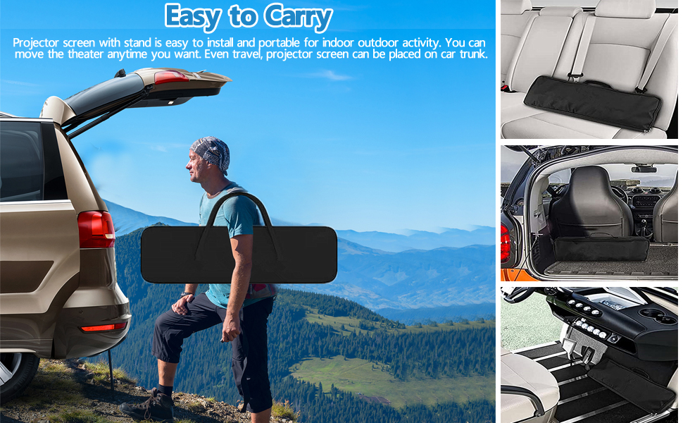 Outdoor portable projector movie screen with stand &amp; bag weights 6.2 lbs, easy to carry in anywhere