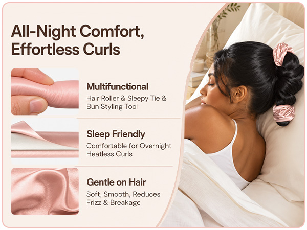 BONNET QUEEN Satin Heatless Hair Curler &amp; Hair Tie Set, Curling Rods for Heatless Curls Overnight