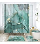 Onlalasyc Green Marble Shower Curtain Set, Gold Cracked Lines Gilt Print Bathroom Decor,Non-Slip ...