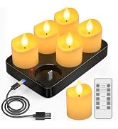 PChero Rechargeable Flameless Candles with Remote Timer &amp; Charging Base, 6 Pack Votive Candles Ba...