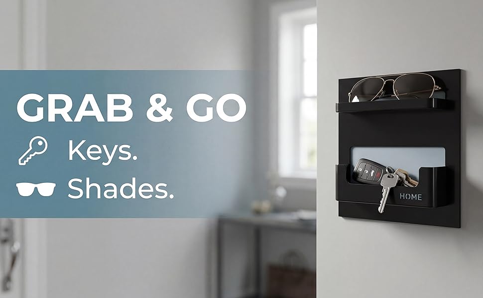 Wall Mount Organizer Holder for Cell Phone,Glasses,Remote,Keys