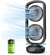 DR.PREPARE Small Desk Tower Fan 15'' Portable Table Battery Operated Fan with 270° Tilt, 105° Osc...