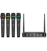 Debra Audio Pro UHF 4 Channel Wireless Microphone System with Cordless Handheld Lavalier Headset ...